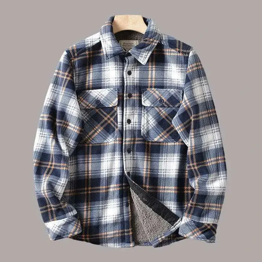 Americans Style Men's Winter Fleece Shirt Jacket Grey Plaid