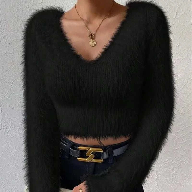 Jumper Womens Offers Women's Black Sweater Sexy V Neck Fashion Long Sleeve