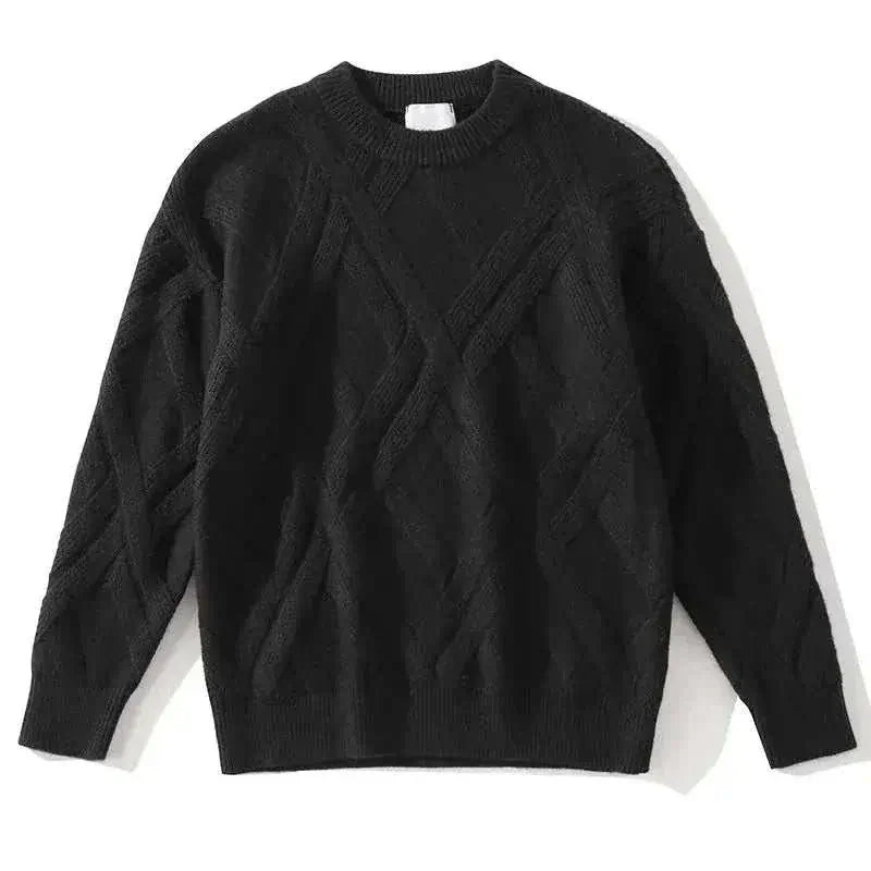 Knitted Sweaters for Men Solid Crewneck Pullovers Black