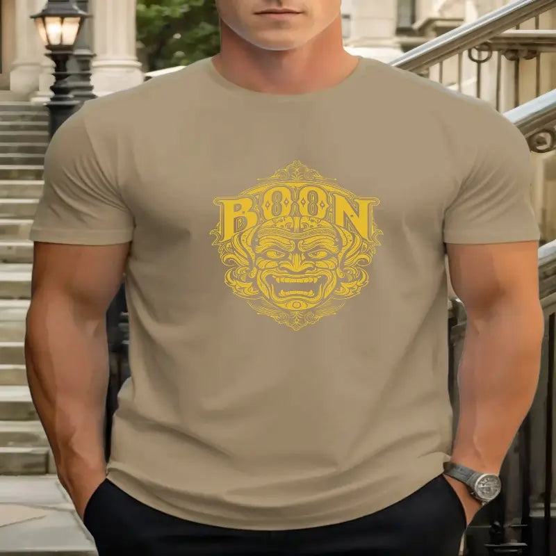 men t shirts | T Shirts For Men Mask 100% Cotton Graphic Printing Summer Round Khaki