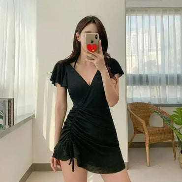 swimsuits for women | Swimsuit Women Summer V Neck One-piece Swimwear Black