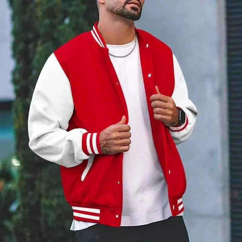 American Vintage Cotton Red White Baseball Jacket
