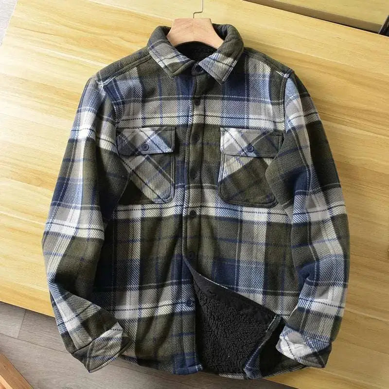 Americans Style Men's Winter   Fleece  Shirt Jacket Navy Plaid