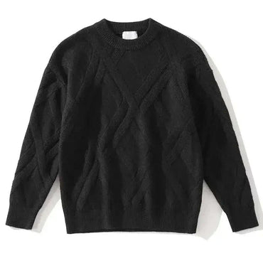 Knitted Sweaters for Men Solid  Crewneck Pullovers Black