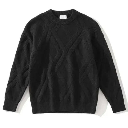 Knitted Sweaters for Men Solid  Crewneck Pullovers Black