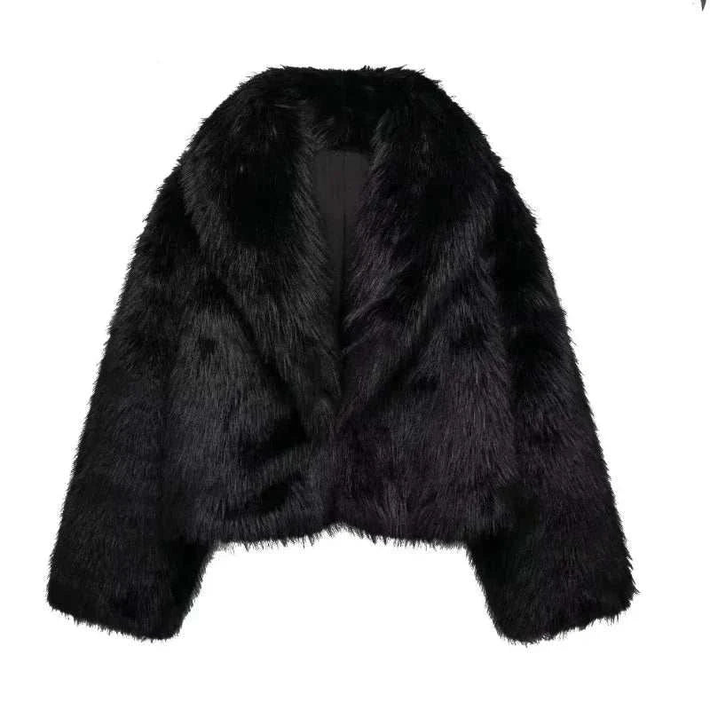 MUJER Black Faux Fur Coat for Women