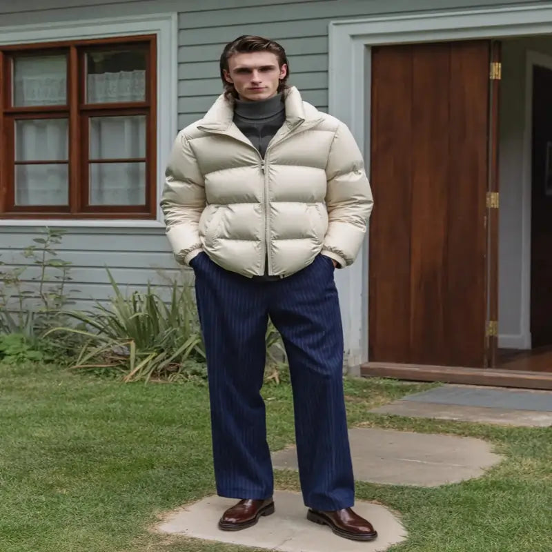 Man Padded Coat Youth Down Light Khaki