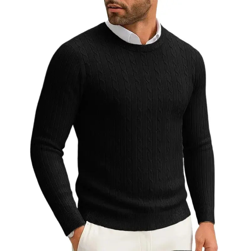 Men's Crewneck Knitted Pullover Black Sweater