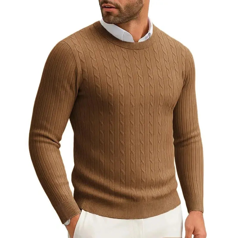 Men's Crewneck Knitted Pullover Brown Sweater