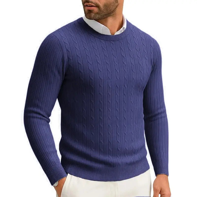 Men's Crewneck Knitted Pullover Navy Blue Sweater