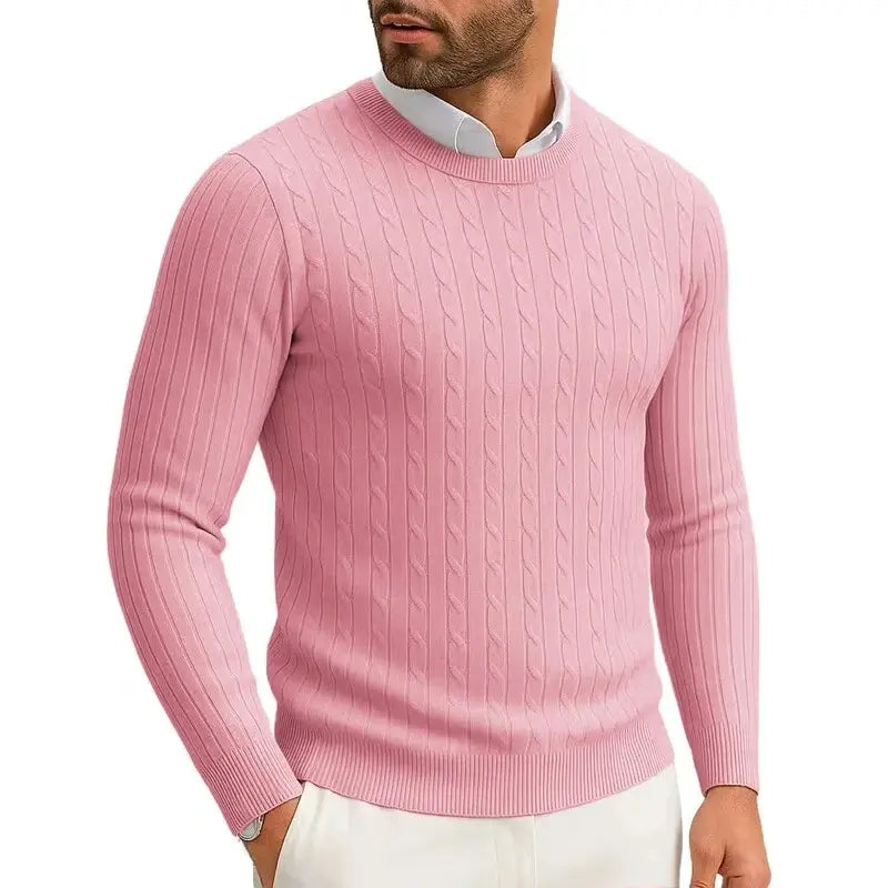Men's Crewneck Knitted Pullover Pink Sweater