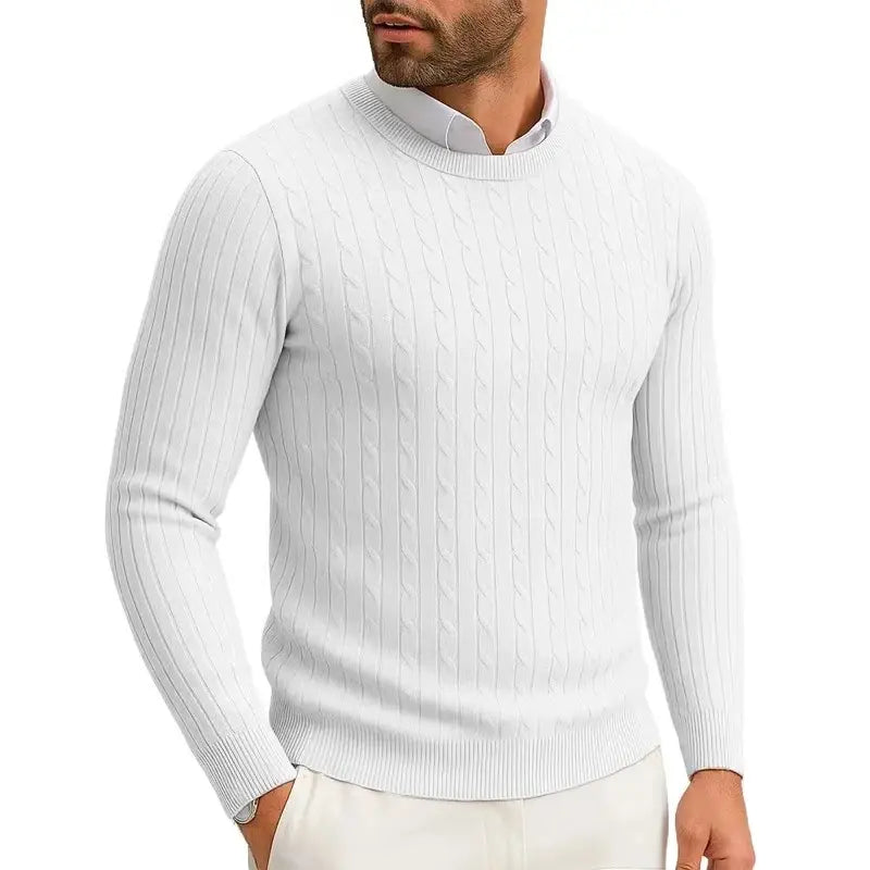 Men's Crewneck Knitted Pullover White Sweater