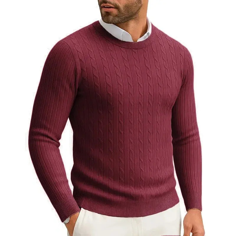 Men's Crewneck Knitted Pullover Wine Red Sweater