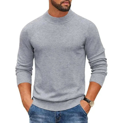 Men Mock Navy_Turtleneck_Ribbed_Knit_Pullover_Sweater