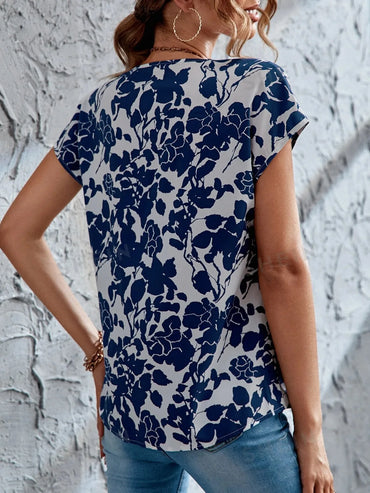 Going Out Tops | Ladies Floral Print V Neck Batwing Sleeve Blouse Women Tops Shirts Back View