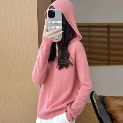 Women Autumn Winter Clothing Hooded Collar Pullover