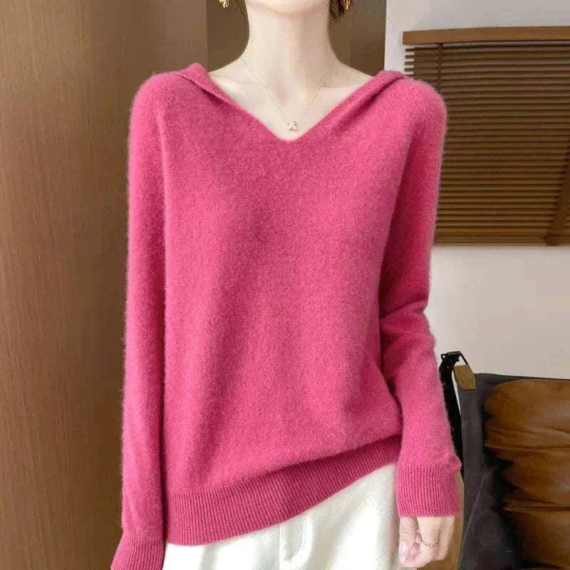 Women Autumn Winter Clothing Hooded Collar Pullover