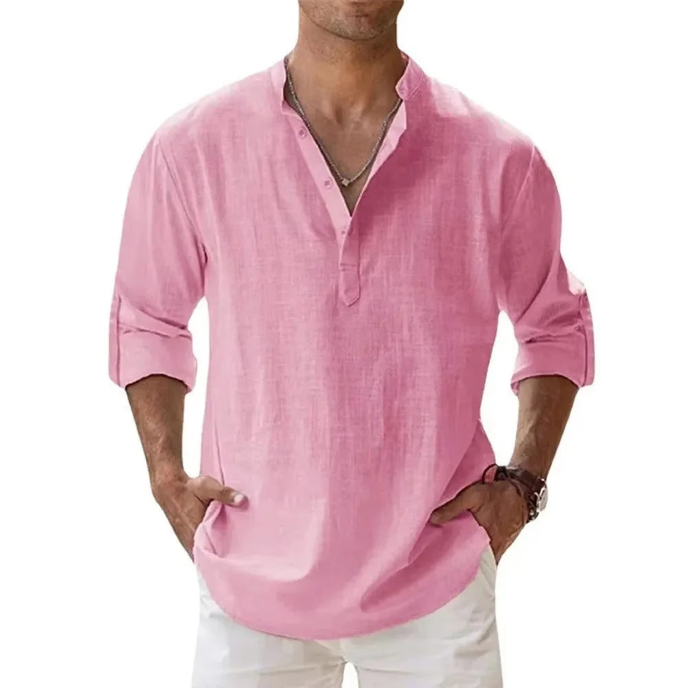 men t shirts | New Cotton Linen Shirts for Men Pink