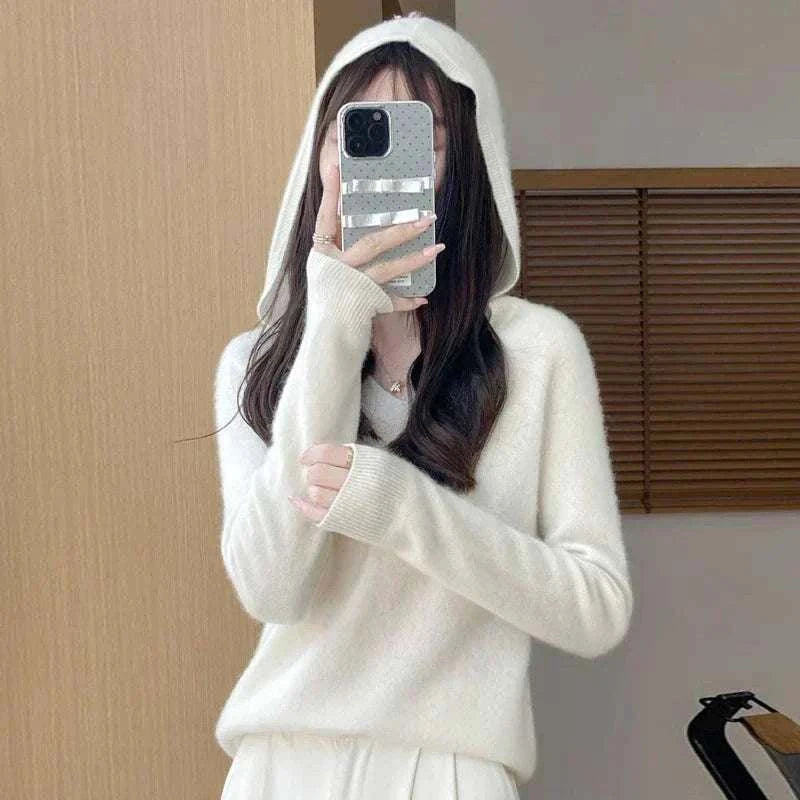 Women Autumn Winter Clothing Hooded Collar Pullover