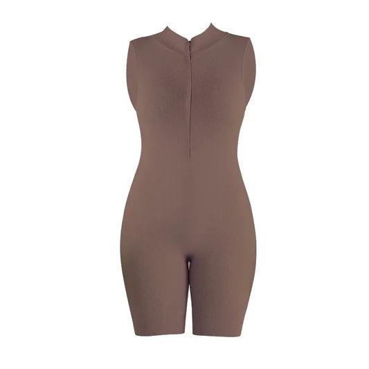 Jumpsuit Fitness One-piece Shaping Garments Tight Sports Running Wear Sleeve Less Zipper Bodysuit High-elastic Women's Yoga