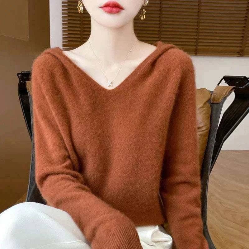 Women Autumn Winter Clothing Hooded Collar Pullover