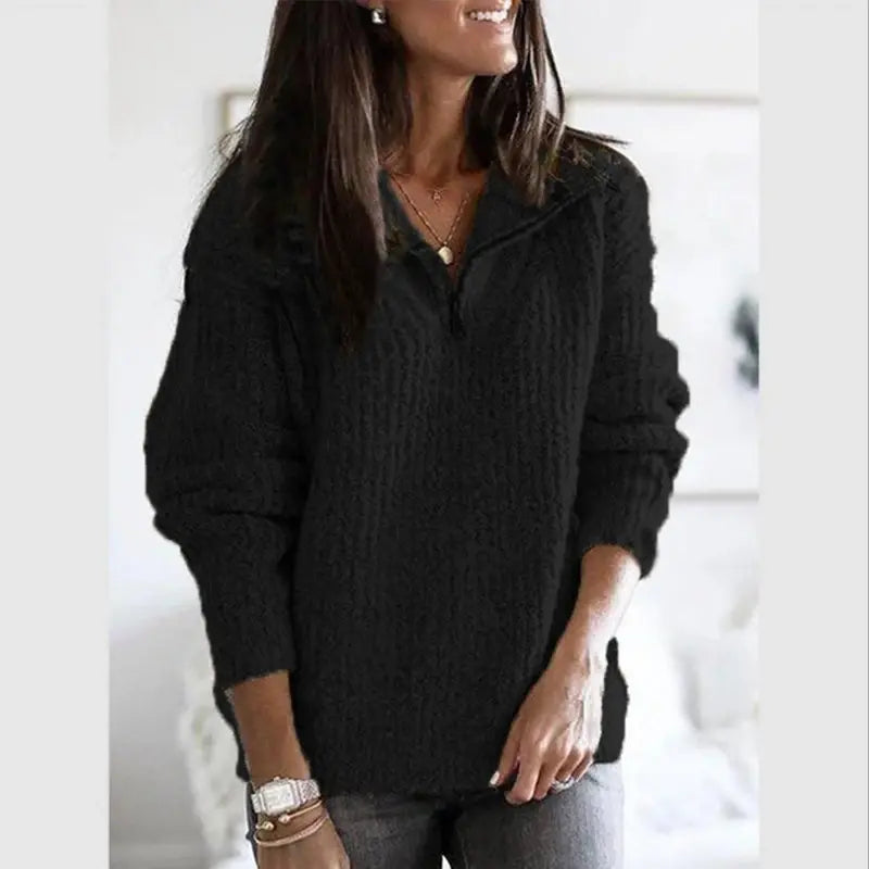 Spring Autumn Women Fashion Slim Solid Cotton Knitted Black Sweaters