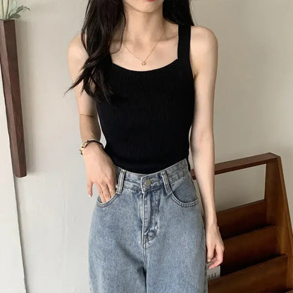 Spring Women Black Crop Tops