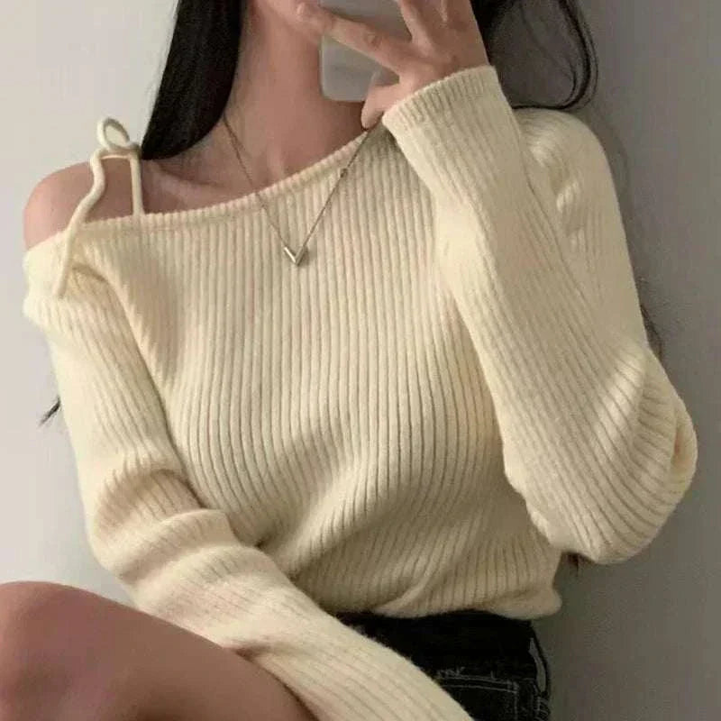 Sweater Women Appricot Irregular Skew Collar Long Sleeve