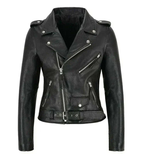 Women Punk Leather Blazer Zipper Motorycle Jacket Black