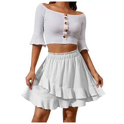Women'S Ruffle Skirt White High Waist