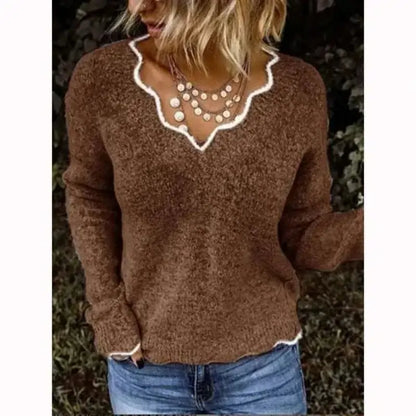 jumpers for women offers Women Knitted Sweaters New Wave V Neck Pullover Brown