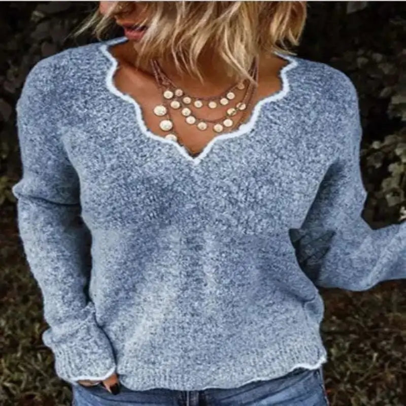 jumpers for women offers Women Knitted Sweaters New Wave V Neck Pullover Ivory
