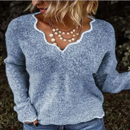 jumpers for women offers Women Knitted Sweaters New Wave V Neck Pullover Ivory