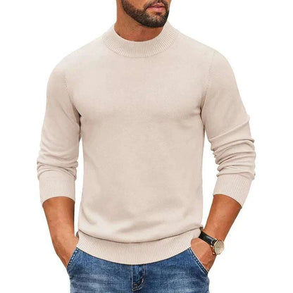 men sweaters offers Men's Mock Turtleneck Beige Ribbed Knit Pullover Sweater