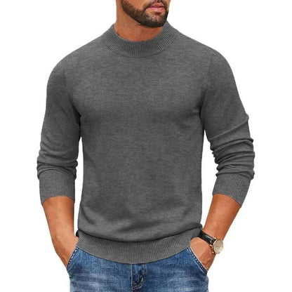 men sweaters offers Men's Mock Turtleneck Dark Gray Ribbed Knit Pullover Sweater