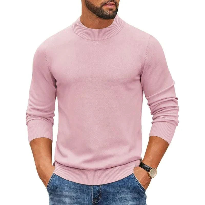 men sweaters offers Men's Mock Turtleneck Pink Ribbed Knit Pullover Sweater