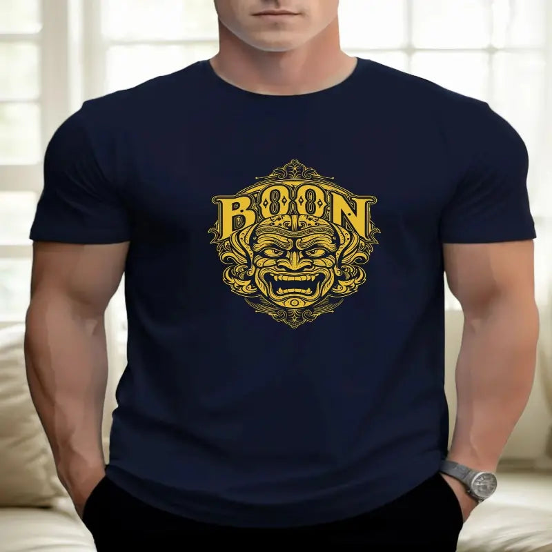 men t shirts | T Shirts For Men Mask 100% Cotton Graphic Printing Summer Round Navy Blue