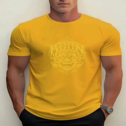 men t shirts | T Shirts For Men Mask 100% Cotton Graphic Printing Summer Round Neck Yellow