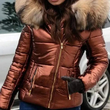 thick Parka Fur Collar Hooded Women Jacket Khaki